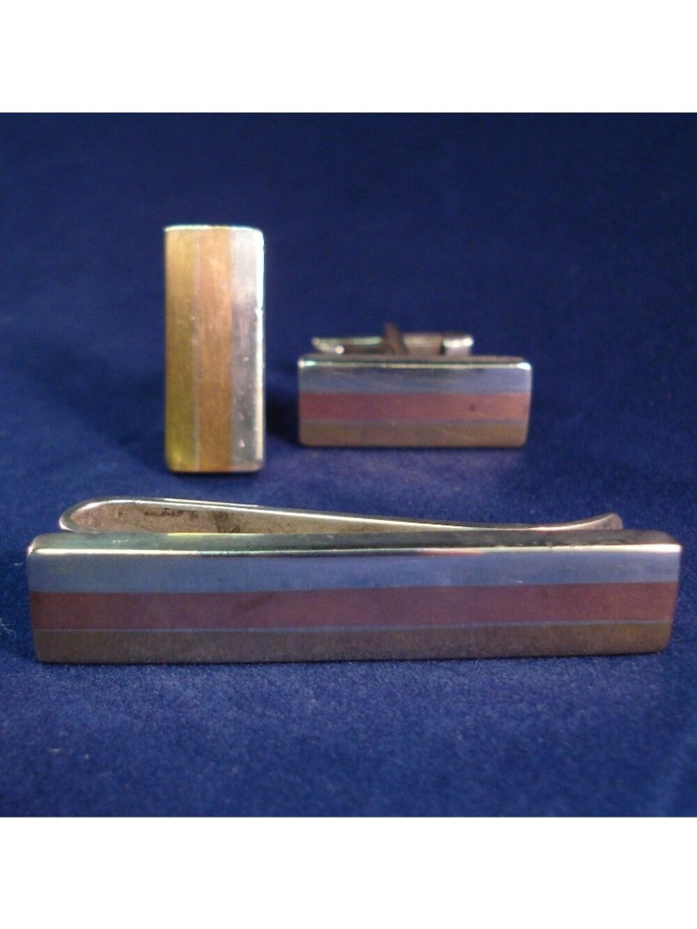 Metales Casados Castillo Mexico Sterling Silver Copper Brass Cufflinks & Tie Bar